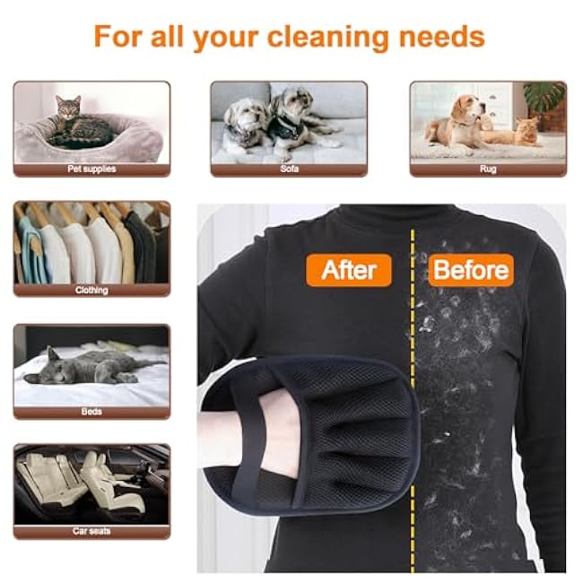 2Pcs Pet Hair Removal Glove for Cats & Dogs, with 2Pcs Toothbrush, Upgraded Five-Finger Electrostatic Pet Hair Gloves, Washable Reusable Pet Hair Remover Tool for Clothing, Couch, Carpet, Car Seat-3DWu8fxk