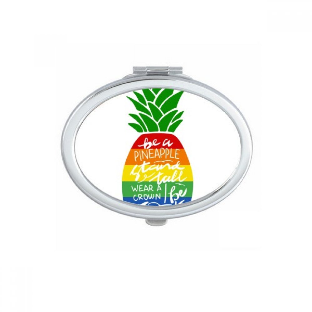 Miroir de maquillage ovale de poche ananas arc-en-ciel pour sac à main