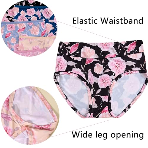 Image of Womens Underwear XL-5XL Plus Size Ladies Panties Mid High Waist Briefs for Woman Floral Print Pantys 6-Pack