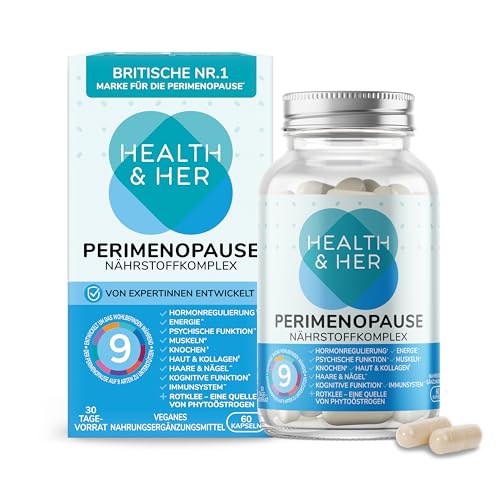 Health & Her Perimenopause - mit 800mg Rotklee 500mg Yamswurzel Eisen Vitamin D3 B6 und B12 Maca-Extrakt für eine bessere Hormonbalance in den frühen Wechseljahren - Menopause 60 Kapseln