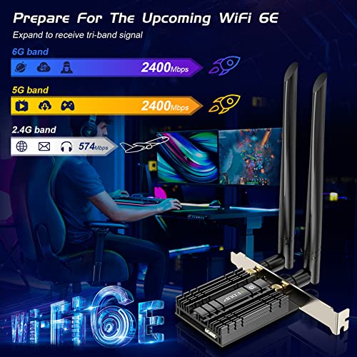Edup Pcie Wifi 6E Card Ax210 Bluetooth 5.2 Ax5400M 802.11Ax Tri-Band 6G/5.8G/2.4Ghz Heat Sink 6Dbi Antenna Pci-E Wireless Network Cards For Desktop Pc Support Windows 11 /10 64-Bit #TOP2