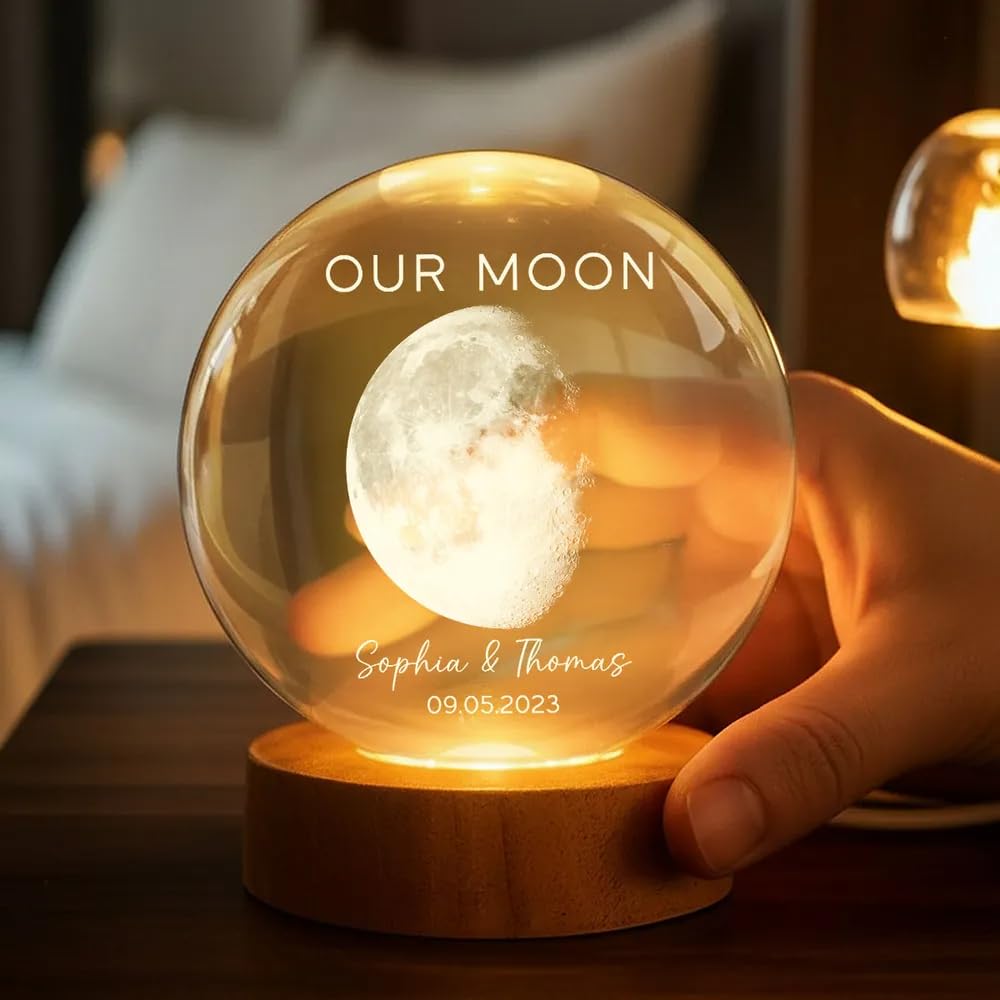 TM TEEMAN Custom Moon Phase Crystal Ball LED Night Light