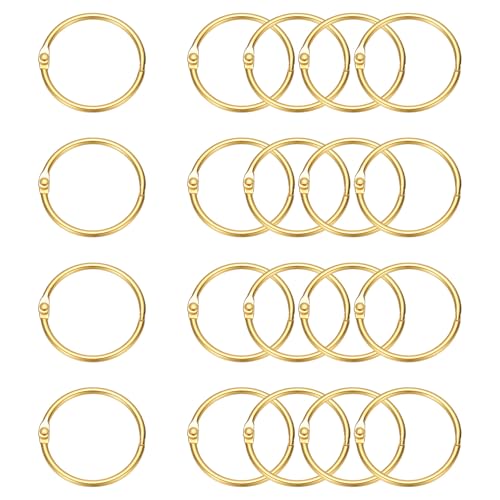 PATIKIL 20Pcs Loose Leaf Binder Rings, 1.7 Inch Metal Open Card Rings Heavy Duty Book Rings for Key Index Card Rings Paper Rings Office, Gold Tone