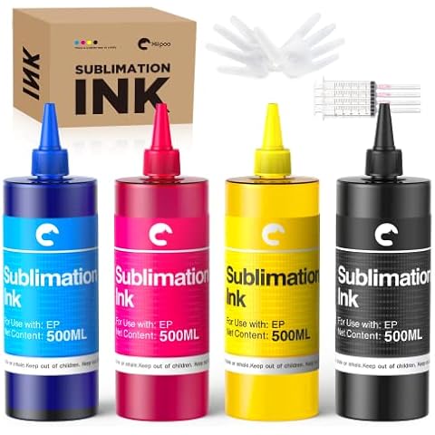 Hiipoo 2000ml Sublimation Ink Refilled Bottles Work with WF7710 ET2760 ET2720 ET2803 ET2800 ET15000 C88 C88+ Inkjet Printers Heat Press Transfer on Mugs Plates T-Shirts Pillows Phone Case Cover