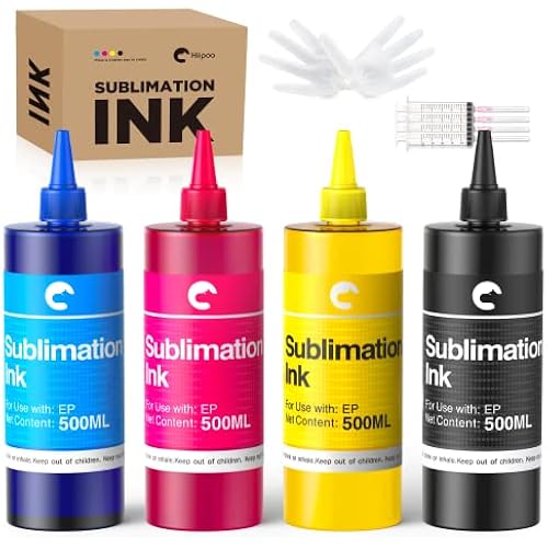 Hiipoo 2000ml Sublimation Ink Refilled Bottles Work with WF7710 ET2760 ET2720 ET2803 ET2800 ET15000 C88 C88+ Inkjet Printers Heat Press Transfer on Mugs Plates T-Shirts Pillows Phone Case
