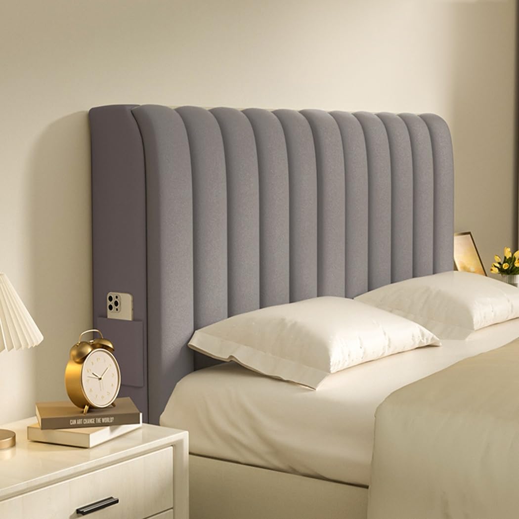 Velvet Headboard Cover With Padding,New 2024 Universal Bed Head Cover For Double King Size Bed,Elastic Anti-scratch With Pockets For Metal Frame Bed Wooden Bed ( Color : Medium gray , Size : 180cm )