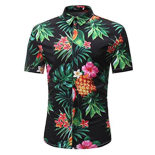 Preisvergleich Produktbild BHYDRY Man Fashion Floral Bedruckte Bluse Casual Kurzarm Slim Shirts Tops