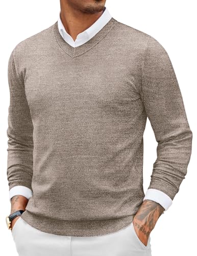 Image of COOFANDY Mens Casual V Neck Sweater Knit Slim Fit Long Sleeve Pullover Top