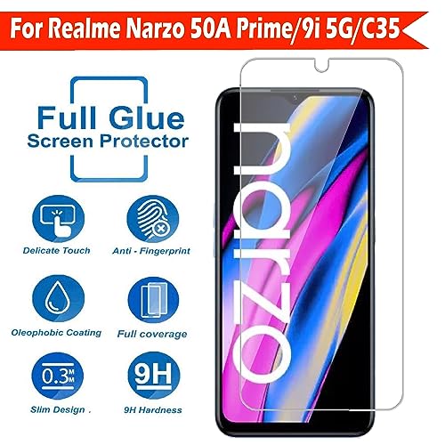Image of Tempered Glass Screen Protector Compatible for Realme Narzo 50A prime /9i 5G /C35 with Full Screen Coverage; Except Edges and Easy Installation Kit(Transparent), Pack of 1