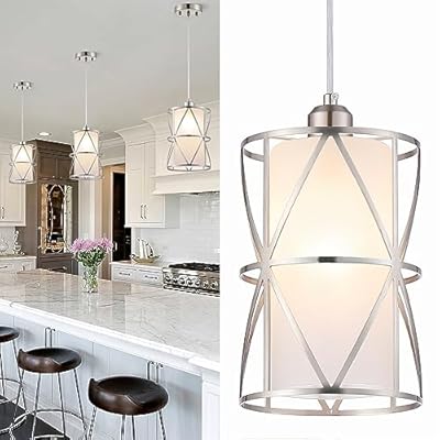 Modern Pendant Lights with Frosted Glass, Brushed Nickel Pendant Light Fixtures, Cylindrical Pendant Lighting for Kitchen Island, Kitchen Hanging Lights Over Island, Foyer, Dining Room, Entryway
