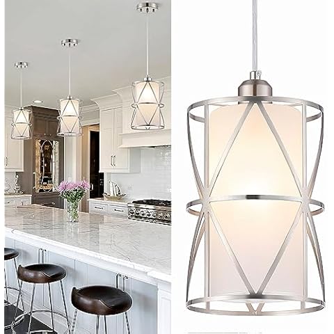 Zlierop Modern Pendant Light with Frosted Glass, Brushed Nickel Hanging Kitchen Lights, Cylindrical Pendant Lights Kitchen Island, Kitchen Pendant Lighting Over Island, Foyer, Dining Room, Entryway Cover
