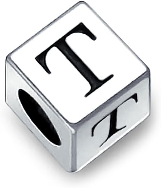 Square Cube Block Letter A-Z Alphabet Initial Charm Bead For Women For Teen .925 Sterling Silver For European Bracelet