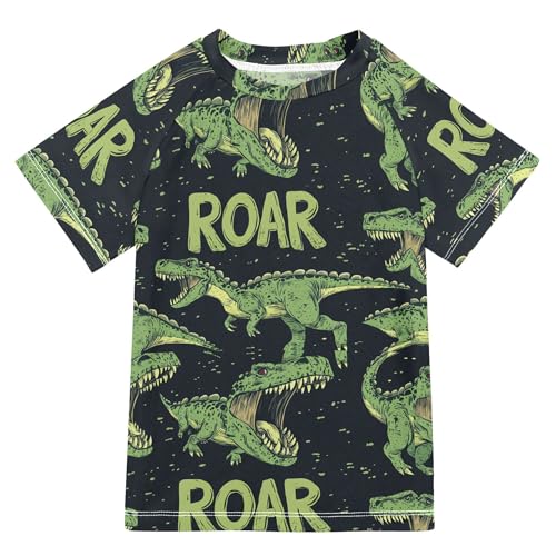 Dinosaurs Green Black Kids Bathing Suit Short Sleeves Basketball Shirt Swimwear Beach Tops 3T