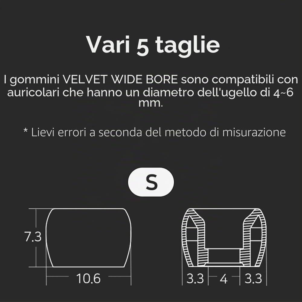 Divinus - Cuscinetti in silicone a foro largo in velluto per ugello da 4-6 mm, punte sostituibili IEM per auricolari con qualità del suono e comfort migliorati (dimensioni standard (5 paia)