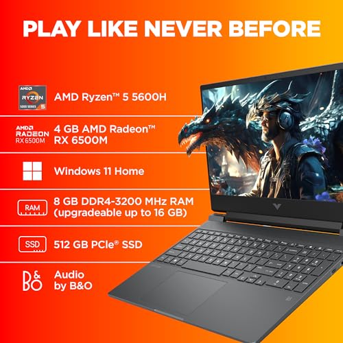 HP Victus Gaming Laptop, AMD Ryzen 5 5600H, 4GB AMD Radeon RX 6500M Graphics, 15.6-inch (39.6 cm), FHD, IPS, 144Hz, 8GB DDR4, 512GB SSD, Backlit KB, B&O, Dual Speakers (Silver, 2.37 kg), fb0158AX - Image 4