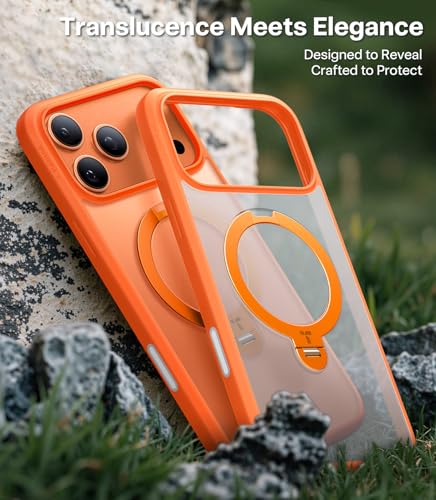 TORRAS Q3 Spin for iPhone 17 Pro Max Case with 360 Magnetic Stand, Wireless Charging Compatible, Hard PC Case for 17 Pro Max Phone Case with Stand, Translucent Cosmic Orange
