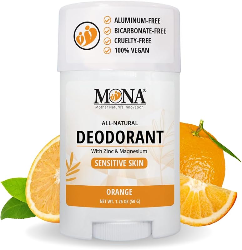 Desodorante em bastão MONA com fragrância de laranja, sem alumínio ou bicarbonato, 50 mL