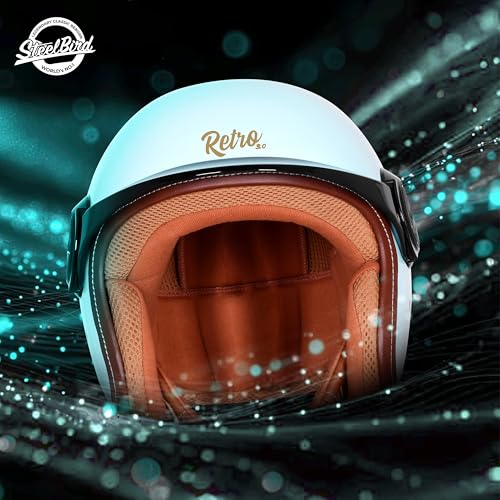Image of Steelbird SBH 65 Retro 3.0 DOT and ISI Certified Open Face Helmet for Men and Women (X-Large 620 MM,Glossy Mist Green with Black Peak)