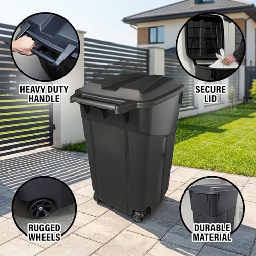Caneca de basura rectangular 32 galones negra con ruedas miniatura 3