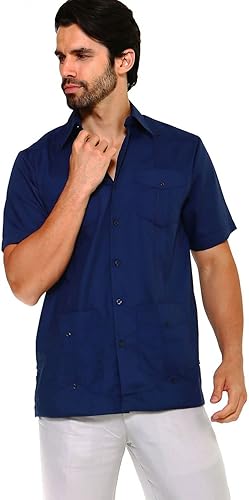 Miniatura 5 de Mojito - Camisa guayabera de manga corta 100% lino tradicional con cuatro bolsillos para hombre