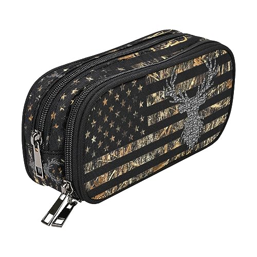 Image of ANANGTEE Camo Deer Flag Pencil Pouch Case for Teen Girls Kids Boys | Large Capacity, Zippers Pouches, Unisex, Women and Men, Clutch