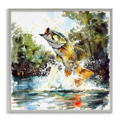 Stupell Industries Fish Jumping Splash Gray Framed Giclee Wall Art Design by LSR Design Studio, 24 x 24