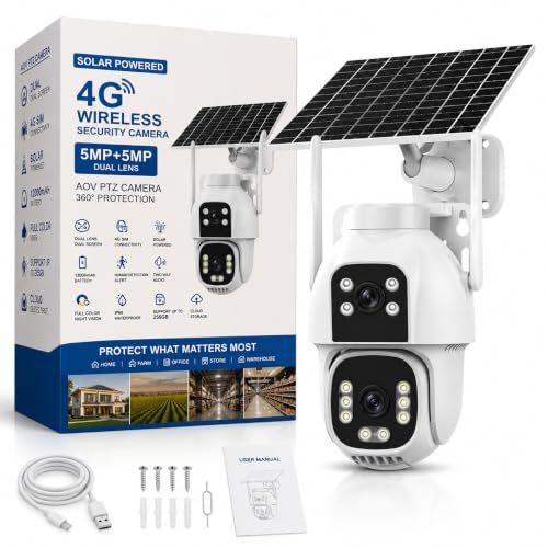 Image of VIE Solar Camera Outdoor Waterproof 4G SIM CCTV Camera, 4MP Dual Lens PTZ, 360 Degree with 10X Zoom, Motion Detection, Two-Way Audio, Night Vision, IP66 Waterproof, Mobile App Monitoring