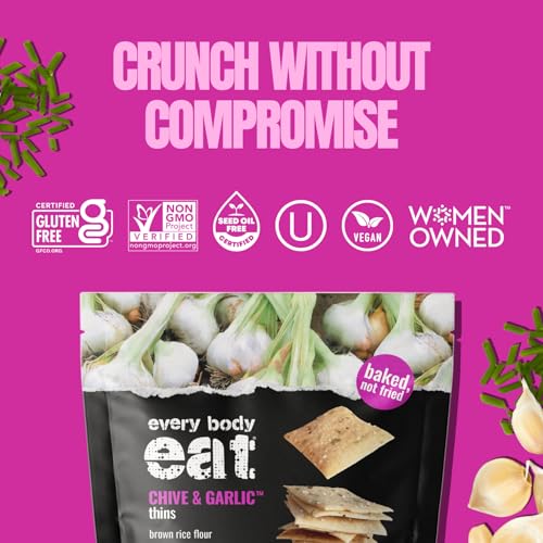 Image of Every Body Eat Snack Cracker Thins, Chive & Garlic - Gluten Free, Vegan, Dairy Free, and Seed Oil Free, 4oz
