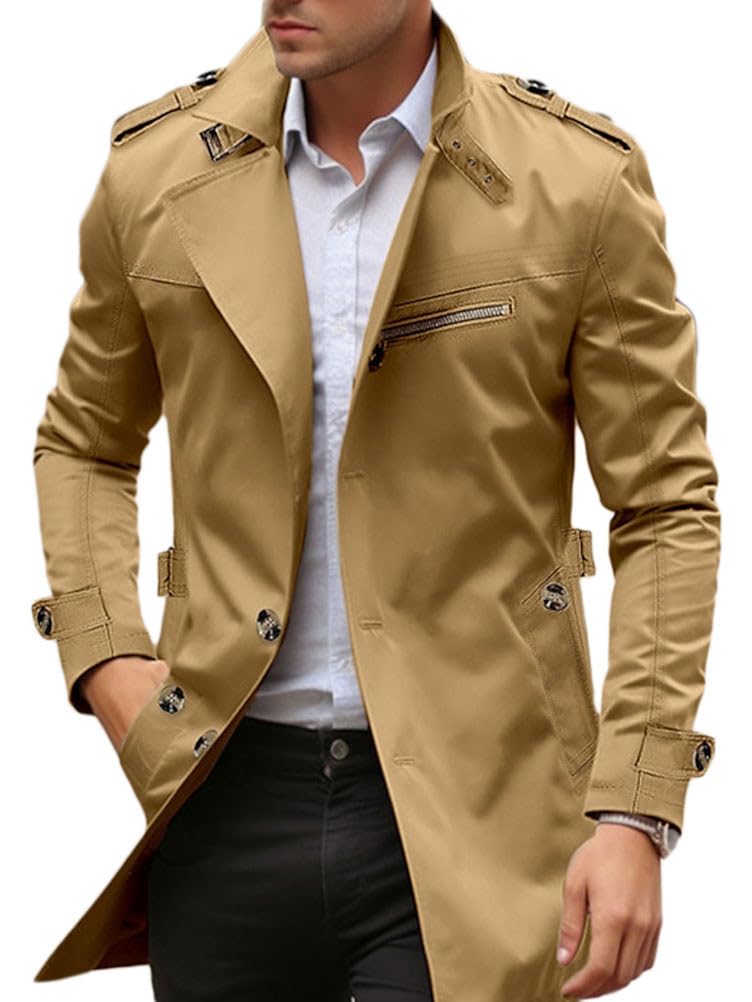 Manteau Homme Trench-Coat Classique Pardessus Coupe Vent Parka Veste Long Trench-Coat Slim Fit Manteaux Blouson Homme Windbreaker Coupe Ajustée Grande Taille