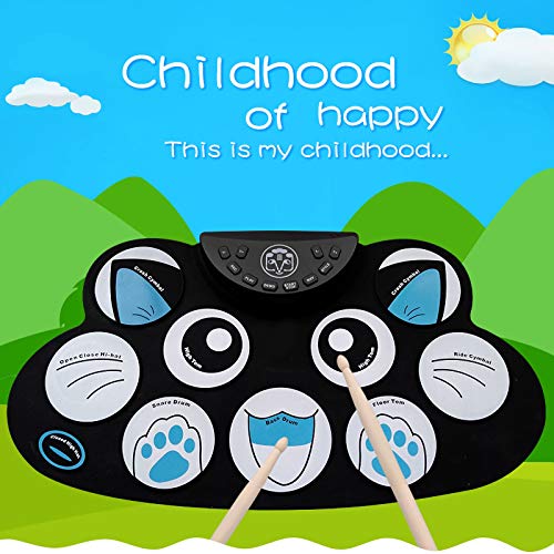 Elektronisch Drumstel Elektronische drumset, roll-up drum cartoon kat speelgoed leren draagbare pedaal pad voor Kinderen… - Image 6