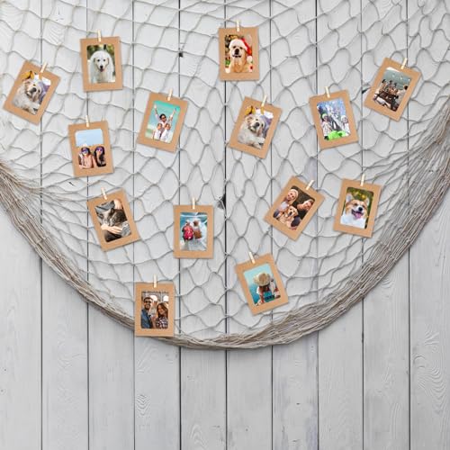 30 Stk Papier Bilderrahmen, Kraftpapier Fotorahmen, 15.2x11.5cm Karton Bilderrahmen zum Basteln, Fotogirlande zum Aufhängen mit Holzklammern & Hanfseil für Hängende Wanddekoration Zimmer Deko