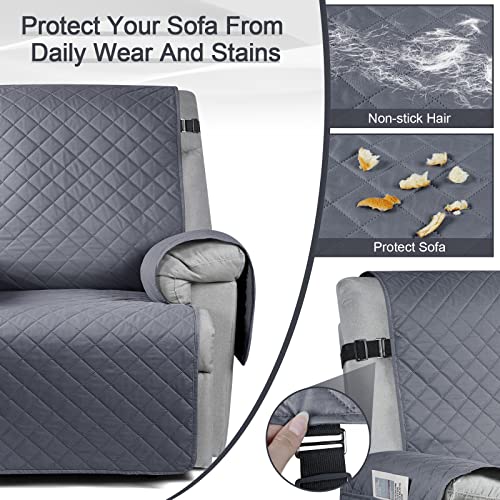 Kincam 100% Waterproof Recliner Chair Cover, Reclining Couch Covers For Pets, Dogs, Recliner Couch Slipcover Furniture Protector With Elastic Straps For Kids, Dark Gray #TOP4