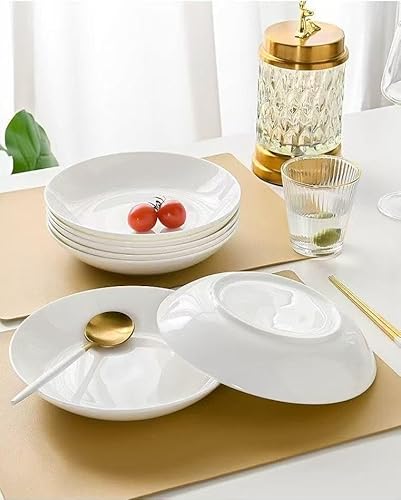 Home & Treat Pure White Porcelain 8 Inch Pasta Bowl Set of 6 Large Ceramic Soup Bowls Set - Serving Plates Salad Pasta Fruit – Microwave and Dishwasher Safe - Image 3