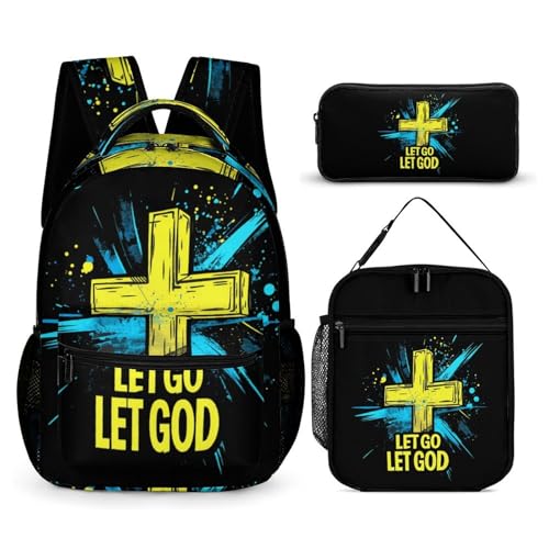 Splash Let Go Let God Travel Backpack Lunch Box Pencil Case 3Pcs Set for Men Women Office Outing University
