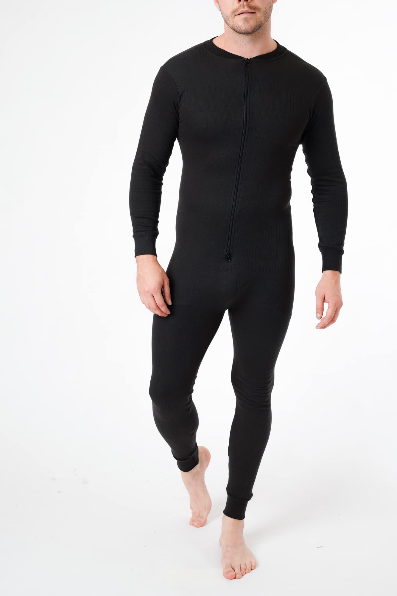 LABEL APPAREL Mens Thermal Onesie Union Suit Pajama Bottom Zipper Underwear Body Suit Cozy Zip Nightwear Long Sleeve Playsuit Long Johns Baselayer S-3XL