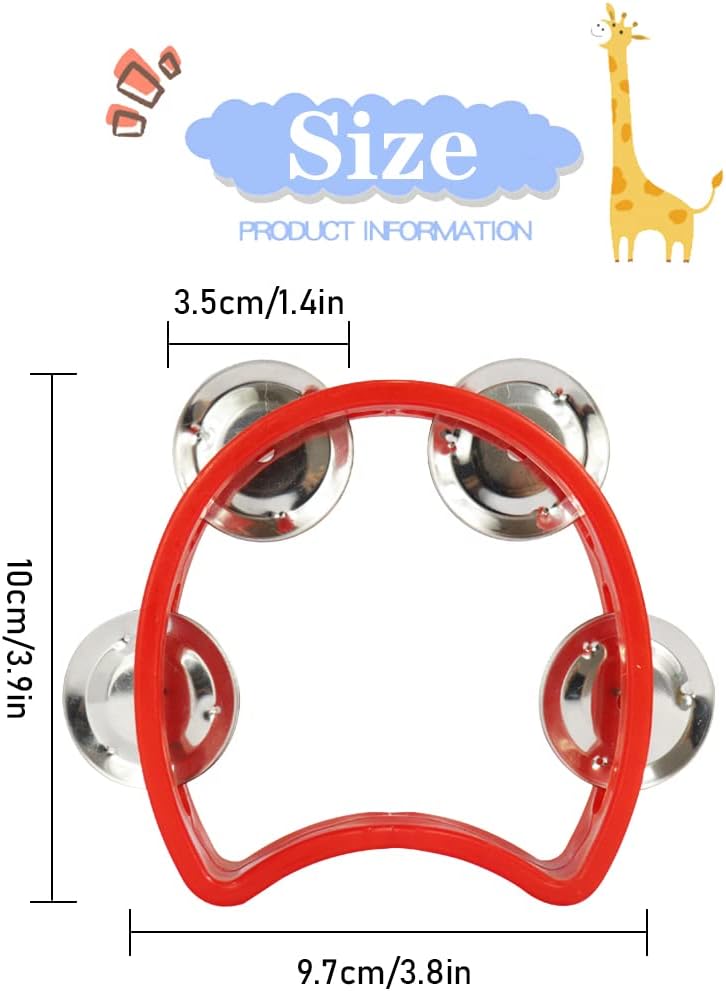 8 Pack Plastic Tambourines, Mini Percussion Tambourines Bulk, Half Moon