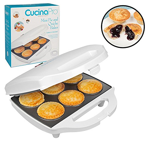 Mini Pie and Quiche Maker- Pie Baker Cooks 6 Small Pies and Quiches in Minutes- Non-stick Cooker w Dough Cutting Circle for Easy Dough Measurement
