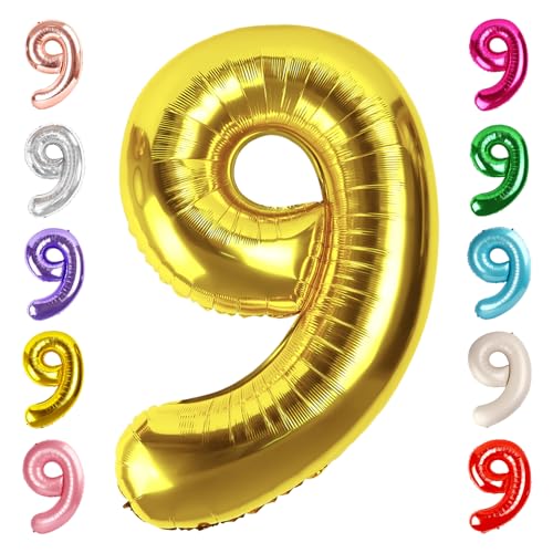 Image of 9 Balloon Numbers Birthday Decorations, 40In Gold Balloons for Men Women | Eye-catching Appearance, Perfect Decorative Centerpieces, Convenient Self-sealing Structure, Widely for Various Occasions