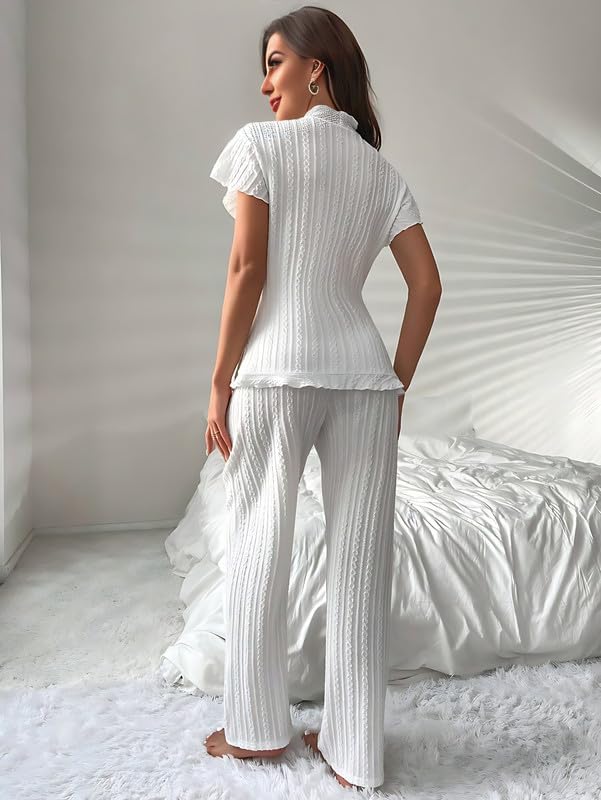 Women's Pajama Sets 2 Piece Lounge Sets for Women Tie Front Top Loungewear Soft&Comfortable Sleepwear S-XL - Image 4