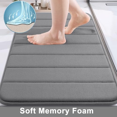Image of Buganda Memory Foam Soft Bath Mats - Non Slip Absorbent Bathroom Rugs Rubber Back Runner Mat for Kitchen Bathroom Floors 16 inchx47 inch, Grey