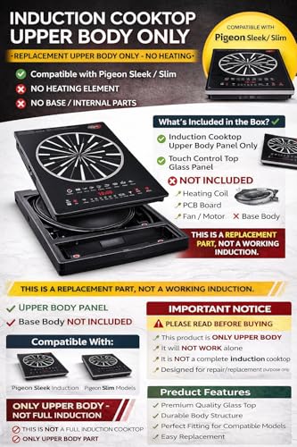 Image of J K b K - Induction Cooktop Upper Body Panel Only Compatible with Pigeon Sleek /Slim Replacement Top Glass Body No Heating Element (No Coil, No PCB, No Base) Not a Full Induction Cooktop