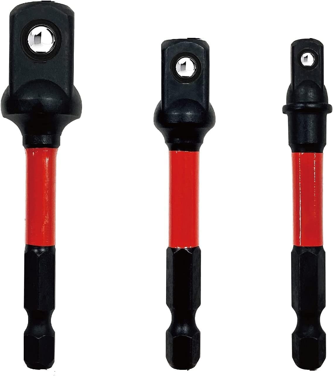 BIG RED BHT-03ITSA01R-1 Torin 3-Piece Drive Impact Rated Torsion Socket Adaptor Set: 1/4, 3/8", 1/2" Hex Shank