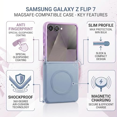 Image of amazon basics Gradient Mag-Safe Case for Samsung Galaxy Z Flip 7 5G | Soft Silicone Shockproof Cover with Camera Protection | Slim Lightweight Design | Smooth Touch & Durable - Purple & Gray