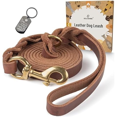 Soloshine Leather Dog Leash 6ft,Heavy Duty Dog Leash with Rotating Copper Clasp,Strong Leather Training Dog Leash for Large Dogs, Medium Small Dogs Dogs (Brown, 6 FT-1（XL: 70-140lbs.）) Cover