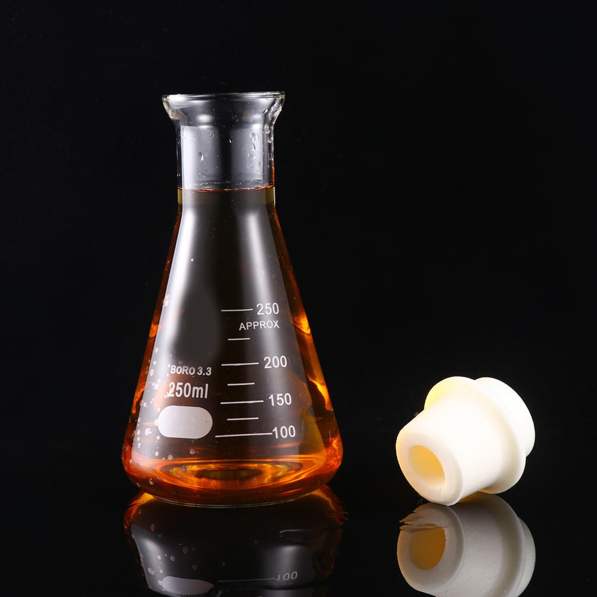 Matraz Erlenmeyer de Vidrio de 250ml con Corcho Inodoro para Laboratorio y Escuela, Adecuado para Estudiantes en Experimentos Científicos
