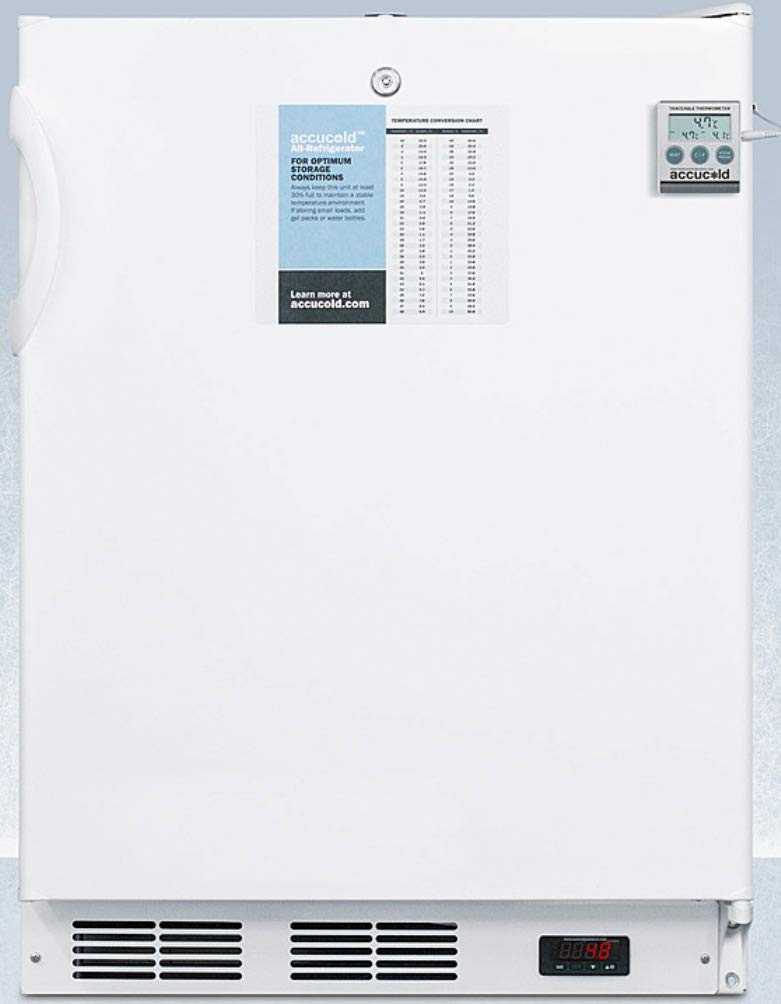 Summit Appliance Accucold FF6LWBIPLUS2ADA 24-Inch Wide Built-In All-Refrigerator - ADA Compliant; White; NIST Calibrated Temperature Display; Digital Thermostat; RHD (Right-Hand Door Swing)