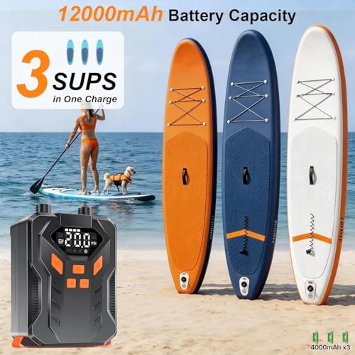 Ladate Rechargeable 20PSI Electric Paddle Board Pump – Dual-Stage Inflation & Deflation, Auto-Off, 7 Nozzles, LED Light, 12V DC Car Connector, Portable SUP Pump for SUP, Inflatable Boat, Tent, Kayak — view 3