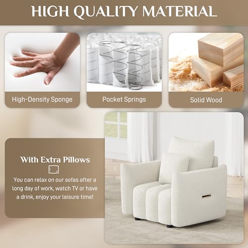 Image of OUYESSIR 38 inch Modern Accent Single Sofa Chair, Comfy Deep Seat Teddy Living Room Chair, Leisure Boucle Reading Sofa Arm Chair for Bedroom, Office, Apartment, Beige