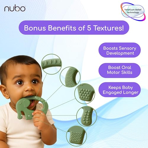 Image of Nubokind Silicone Baby Teether Ring Set | BIS Certified Multi-Textured Soft Newborn Chew Toy | for 3, 6, 9, 12 Months + BPA Free Teether | Molar Relief Easy Grip | Safe Made in India | Pack of 2