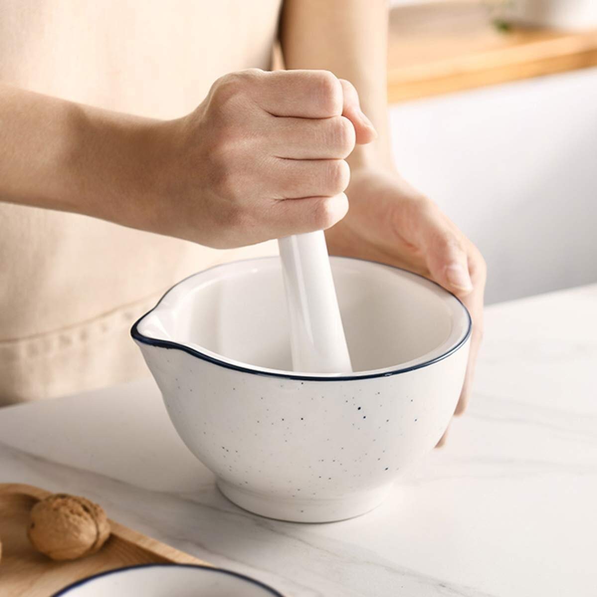 Zestaw tłuczków do moździerza Zestaw tłuczków i moździerzy, ceramiczny zestaw tłuczków i moździerzy Trwała, trwała i łatwa w czyszczeniu miska do mieszania, idealna do przypraw, imbiru, młynka do czo